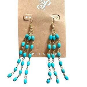 Plunder Turquoise Bead Cascade Earrings with Gold Tone Chains